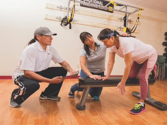 From left to right: Jason Pedwaydon; Brenda Charley, MS; and Saraphina Slim, Restoring Balance participant