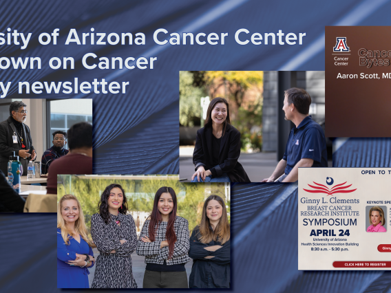 Collage of five photos from the April 2024 University of Arizona Cancer Center Bear Down on Cancer newsletter