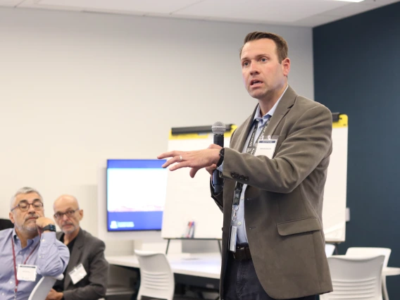 Joshua Farr, PhD, discusses senescence cells at the CTOP retreat.