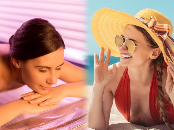 Sun Tanning in a bed and at a beach