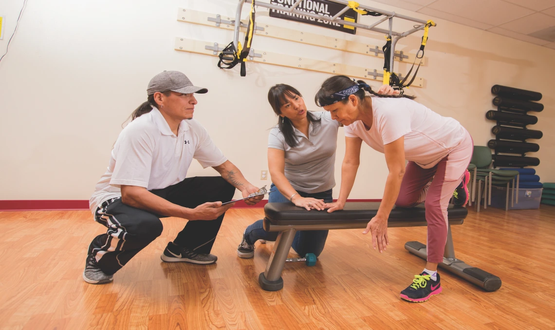 From left to right: Jason Pedwaydon; Brenda Charley, MS; and Saraphina Slim, Restoring Balance participant