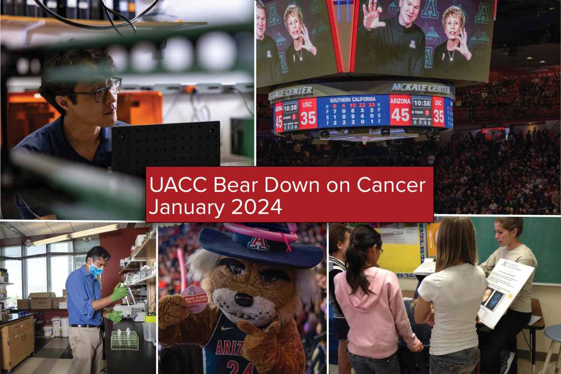 A collage of five photos from the Bear Down on Cancer January 2024 newsletter