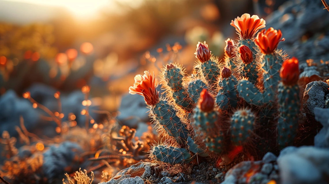 Blooming cactus outdoors at sunset