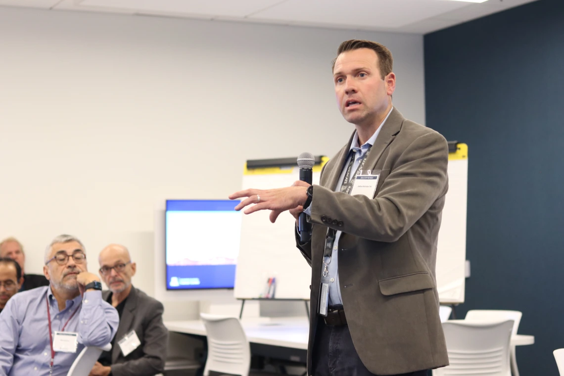 Joshua Farr, PhD, discusses senescence cells at the CTOP retreat.