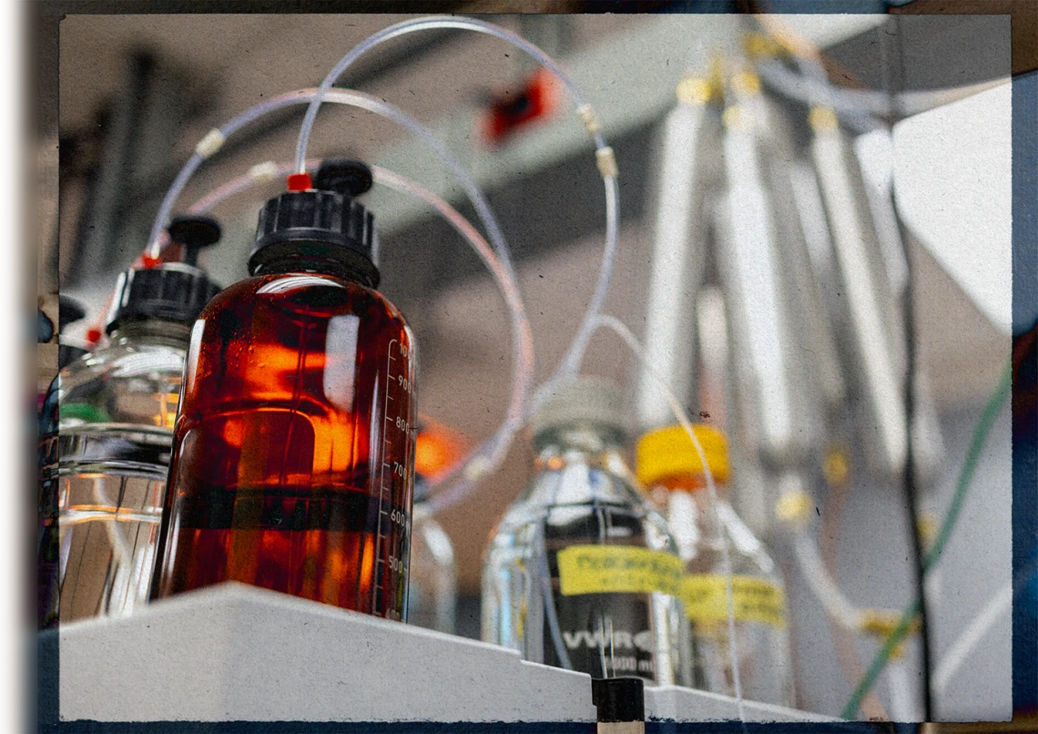 Chemicals hooked up to a machine