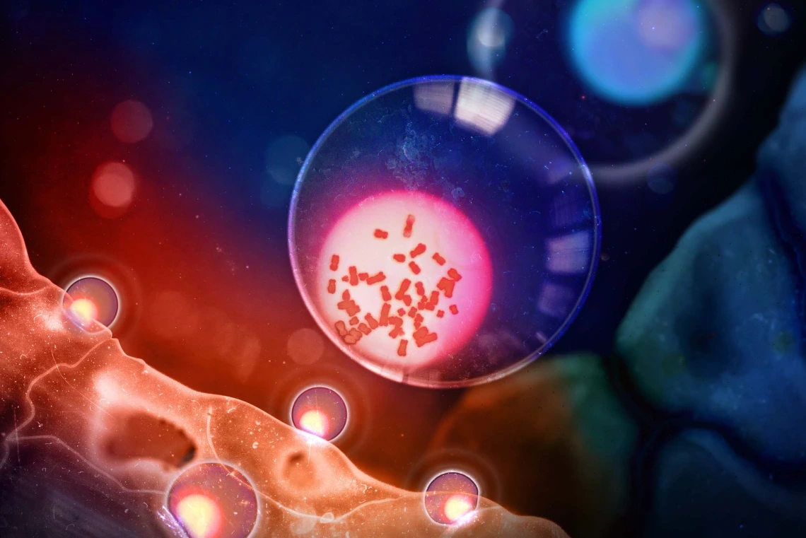 A new study suggested that healthy T cells with Y chromosomes (illustrated in the foreground) may be better equipped to fight cancererous tumors than T cells without Y