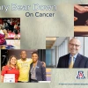 A collage of photos from the February cancer center newsletter on a green background.