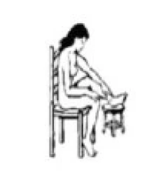 Sketch of women sitting and checking leg for skin cancer.